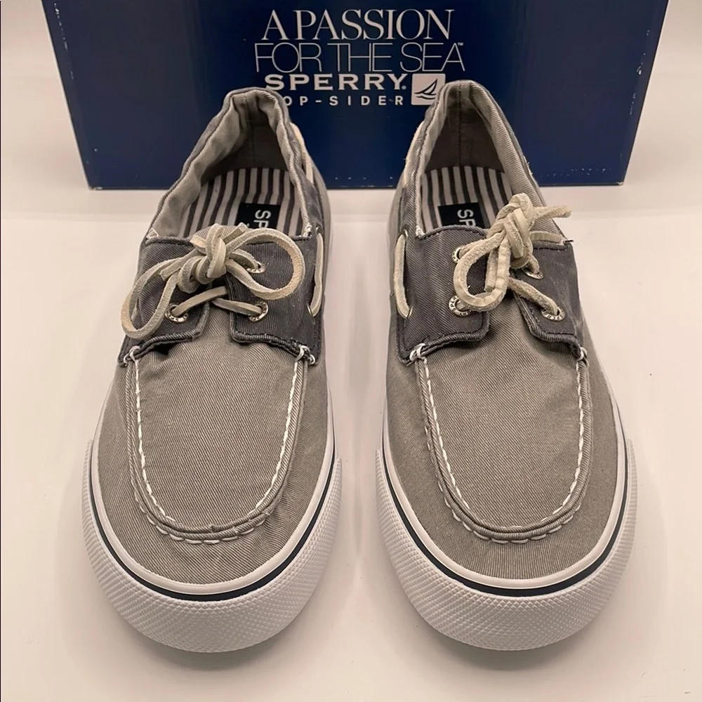 Sperry Top Sider Bahama Men's Grey Canvas Boat Shoes Moccasins Tie Size 10 EUC